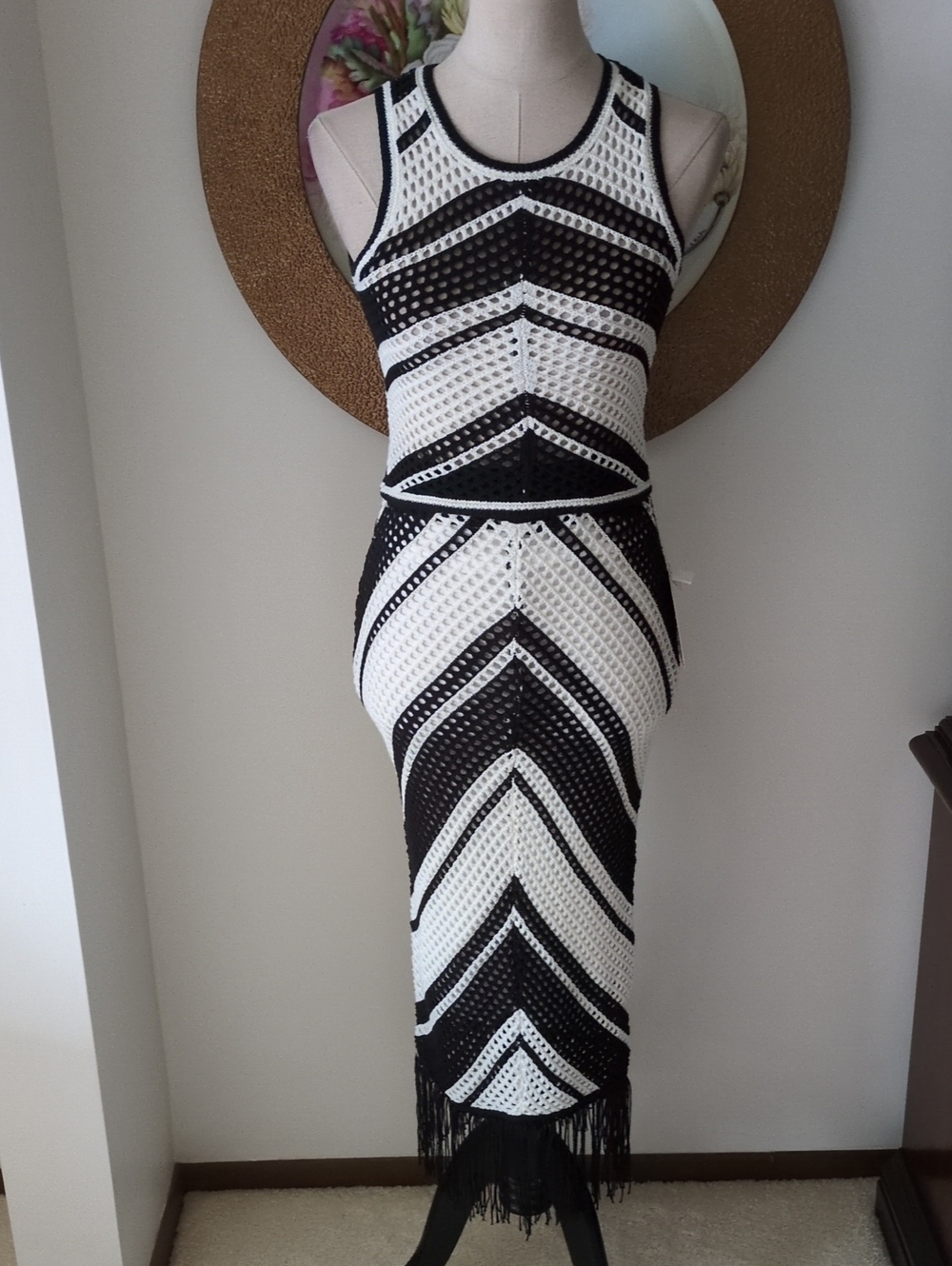 Willow & Wind Black & White Chevron Crochet 2 Piece Midi Set